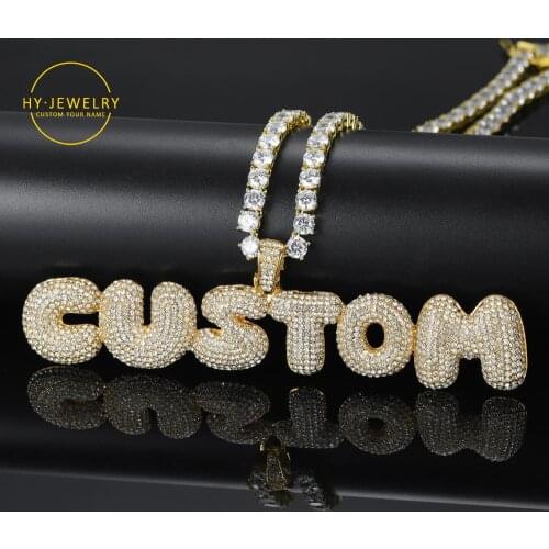 Custom Name Bubble Letters Chain Pendants Necklaces Mens Zircon Hip Hop Jewelry With 3MM Iced out Necklaces Gold Tennis Chain