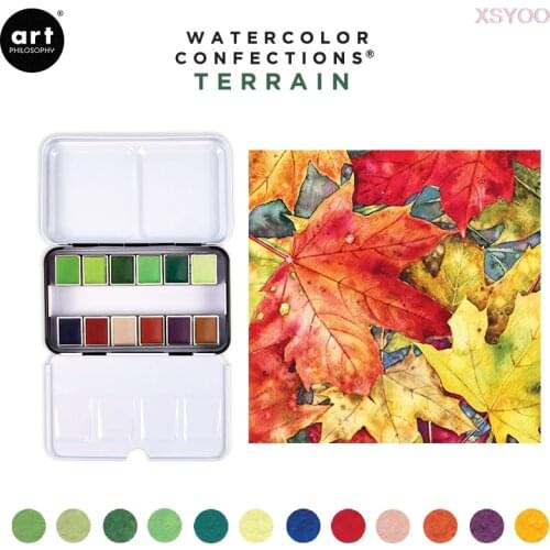 Prima Marketing 12 Colors Iron Box Solid Watercolor Pigment Portable Watercolour Hand-painted Painting Fresh Illustration Hand