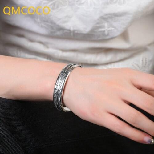 QMCOCO 925 Silver Open Adjustable Punk Bracelet Retro Personality Design Thai Silver Irregular Hand Accessories Man Party Gifts