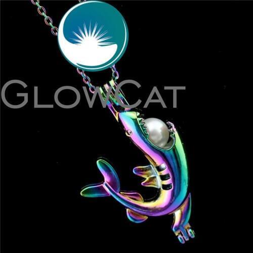 R-C399 Rainbow Colors Shark Beads Cage Pendant Essential Oil Diffuser Aromatherapy Pearl Cage Locket Necklace