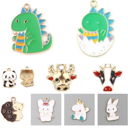 Cute Cartoon Charms Rabbit Dinosaur Cow Bear Animal Multicolor Enamel Pendants DIY Making Earrings Necklace Jewelry Gifts,10PCs