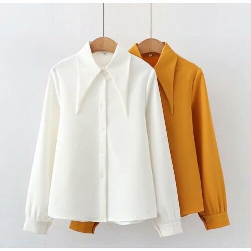 Womens shirt spring 2021 new Korean version loose solid color temperament design sense niche casual all-match top