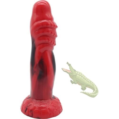SHET animal Crocodile Dildo double color red and black silicone sucker sex toys for women men adult masturbator anal suffed