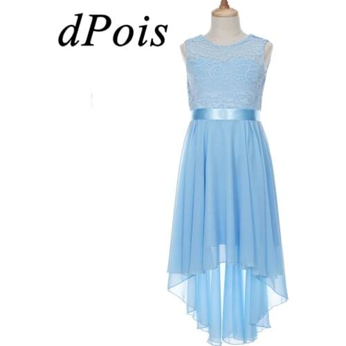 Princess Girl Hi-Lo Chiffon Lace Dress First Communion Dresses For Girls Wedding Party Childrens Day Dance Wear Kids Dresses