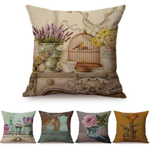 Nordic Vintage Luxury Art Decorative Cushion Cover Euro Floral Vase Violet Red Flowers Exotic Home Decor Sofa Chair Pillow Cover