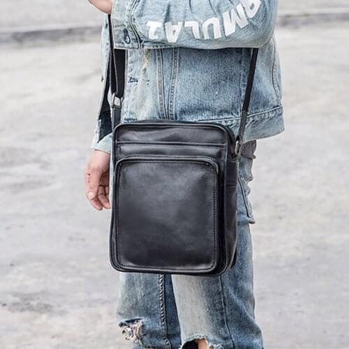 Leather mens casual messenger bag, top layer cowhide trendy shoulder bag, mens messenger bag