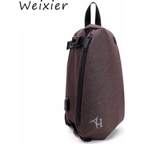 WEIXIER bags for men 2019 new men and women USB port waterproof printing crossbody chest bag LY-93