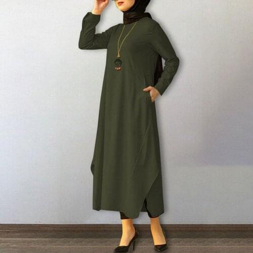 Turkey Muslim Womens Robes Spring 2021 New Large Size Solid Color Casual Long Sleeve Dress Middle Eastern Arab Ethnic Style