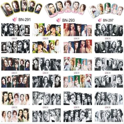 On sale !1 lot =10pcs 12 in one big paper New Style Nail Art Water Sticker--The various images of women in 2017 for BN289-300
