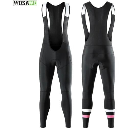 WOSAWE Padded Cycling Bib Pants Mountain Bike Zipper Breathable Training Cycling Tights with pad MTB Bike Bicycle Racing Bib