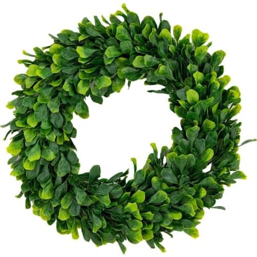 42cm Boxwood Wreath Artificial Green Wreath Decorative Door Hanger For Family Wedding Decoration Wedding Supplies Garland