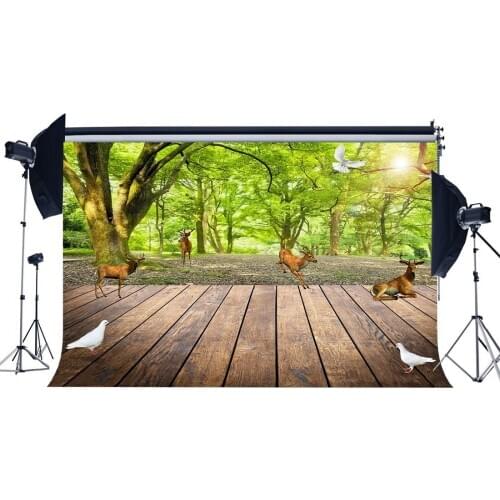 Spring Backdrop Jungle Forest Backdrops Green Trees Dove Sika Deer Rustic Stripes Wood Floor Background