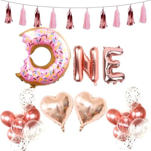 1st birthday rose gold heart foil happy birthday balloon donut latex balloon letter baby shower girl decoration globos