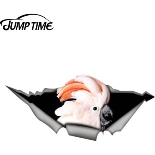 Jump Time 13cm x 5.9cm Cockatoo parrot Sticker Torn Metal Decal Wild Animal Funny Car Stickers Window Bumper 3D Car Styling