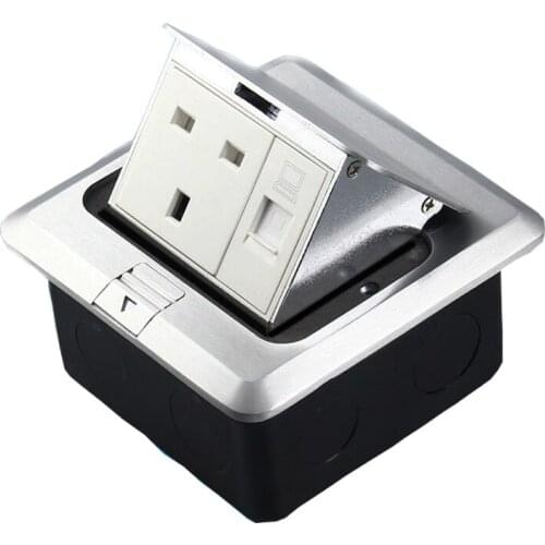 All Aluminum Panel EU UK Standard Pop Up Floor Socket 1 Way with 1 Network cable jack Electrical Outlet Modular Combination