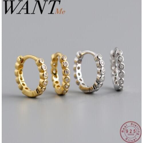 WANTME Simple Real 925 Sterling Silver 8.5mm Pave White Zircon Circle Stud Earrings for Women Party Unisex Jewelry Accessories