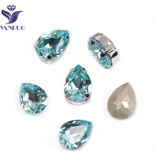 YANRUO 4320 Aquamarine Sewing Drop Rhinestones Sewn Stones Glass Claws Crystals DIY Gems For Dresses