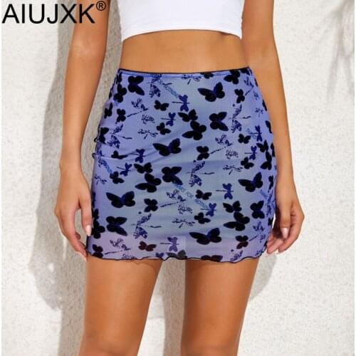 AIUJXK Summer Meh Skirt Tie Dye Print Double Layer Mini Skirts Y2K Women 2021 Streetwear Club Sexy Boydcon Goth Vintage Outfits