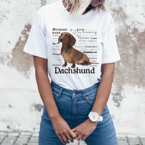 Pretty Dachshund Traits Design T-Shirt Summer Fashion Women T-Shirt Cute Dog Print Girl Casual Tops Hipster Woman White Tees