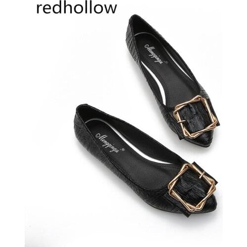 Women Casual Shoes Spring Lady Pointed Toe Flat Ballet Shallow Shoes Fashion Metal Decoration Loafers Slip On Shoes Plus Size 43