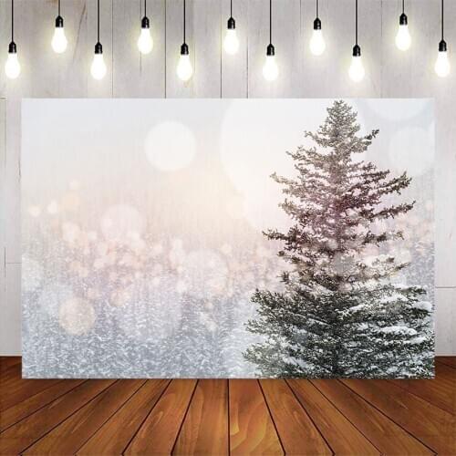 Winter backdrop christmas pink tree photo background for photography studio bokeh snowflake forest decoration supplies