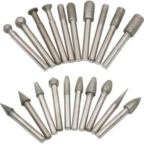 ZtDpLsd 20Pcs/Lot 6mm Shank Brazed Diamond Grinding Jade Peeling Stone Carving Grinding Head Handle Electric Grinding Head