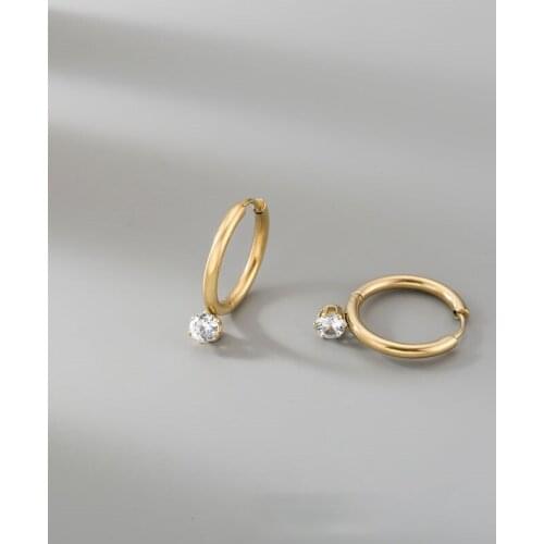 1 Pair Punk Women Stainless Steel Hoop Earrings Fashion With Crystal CZ Gold color Round Hoop Huggie Earrings Aretes De Mujer