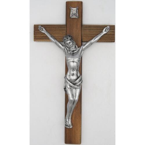 12 Inch Wall Crucifix Jesus Christ on Carbonized Wood Cross Resin Antique Silver Finish Jesus on INRI Cross Home Chapel Decor