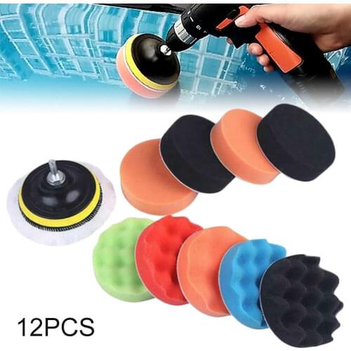 12PC 3'' Car Polishing Disc Buffing Waxing Sponge Wool Wheel Polishing Pad Sponge Wheel For Car Polisher Drill Adapter