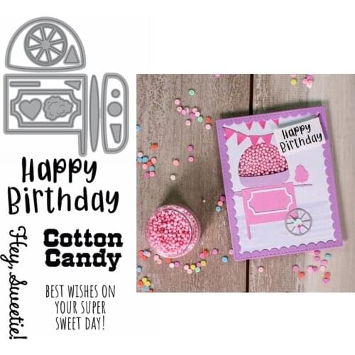 2*3 inch Stamps with Cutting Dies Happy Birthday Sweet Cotton Candy Machine DIY Scrapbooking Craft Paper Cards 2021 New