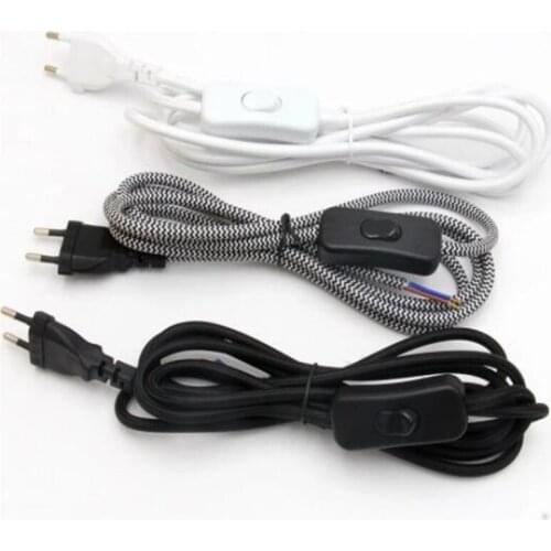 2 Meters European Plug Power Cord With ON/OFF Switch 220V AC Electrical Power Cords Colorful Textile Covered Cable Wire