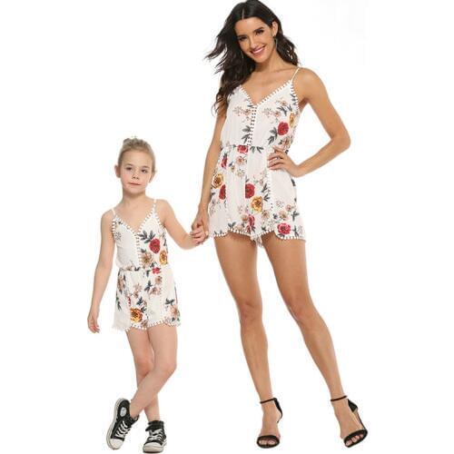 2020 Summer Mother And Daughter White Clothes Sleeveless Family Matching Mom Baby Girls Overalls Dress Outfits Tassels Pants