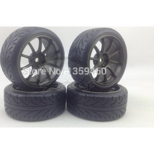 4pcs RC Hard Pattern Drift Tires Tyre Wheel Rim 10spoke W10S2br 3mm offset (Material Black) fits for 1:10 Drift Car