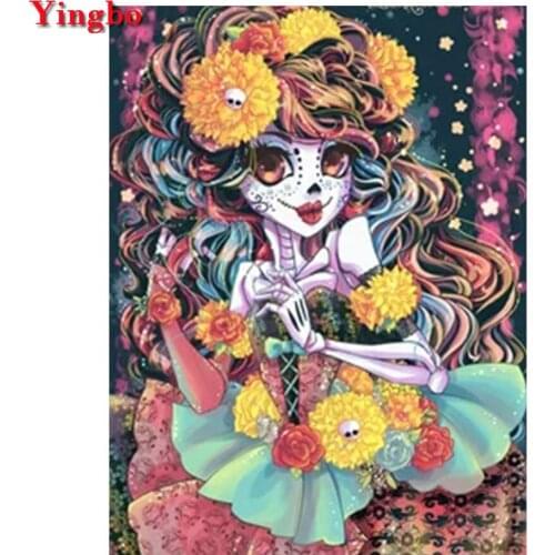 5D Diamond Embroidery skull girl Full Set Round Rhinestone Pictures 3D Diamond Painting cartoon Cross-Stitch Kit Diamond Mosaic