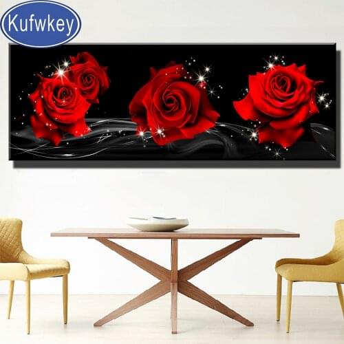 5d Diy Diamond Painting Cross Stitch"3 Panel Red Rose"Full Square Round Handicraft Embroidery 3D Picture Of Rhinestone Art