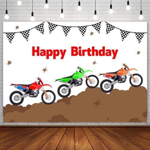 Off-road Locomotive Backdrop Happy Birthday Party Motorcycle Boy Banner Photography Background Photostudio Photozone Decor Props