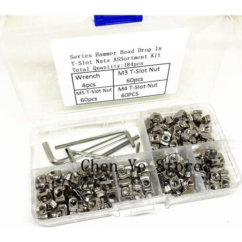 Free Shipping184PCS T-Nut Set Hammer Head T Nut Kit M3 M4 M5 Connector Nickel Plated For 20 Series Aluminium Profile Accessories