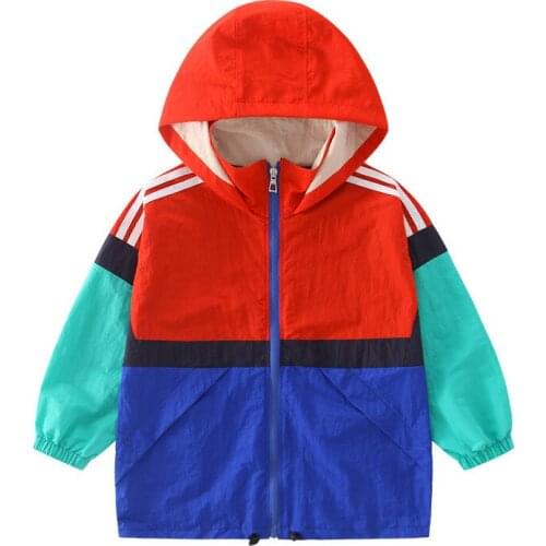 Childrens clothing boys stripes color-blocking hooded sunscreen jacket new summer childrens casual outerwear 4-12 years old