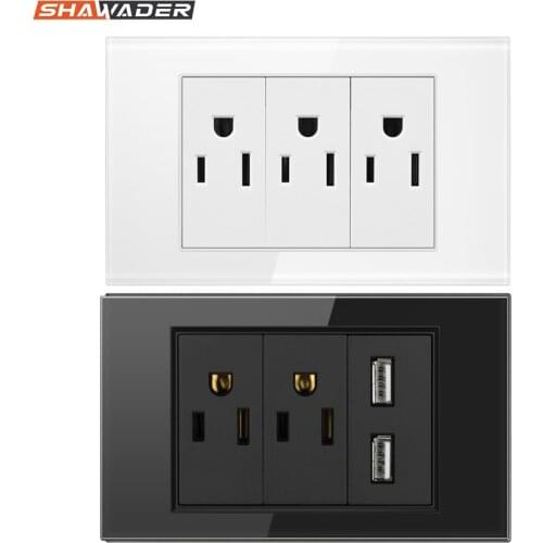 Electric Power Wall Socket Double/ Triple 2/3 Pole Glass Panel Outlets Plate US Modular Mounted Dual USB Port Charger Adapter
