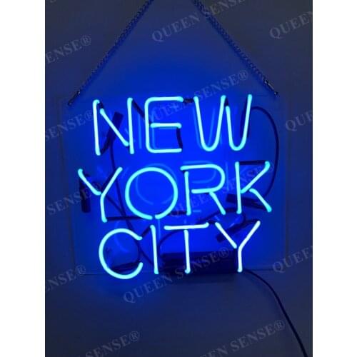 Custom New York City Blue Acrylic Neon Light Lamp Sign Beer Bar Handmade Real Glass Decorate Home Wall Room Decor Club
