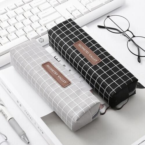 Pencil case School Simple Canvas Geometric Striped grid Pencil Bag Pouch For Office Students Kids Supplies Creative Stationery