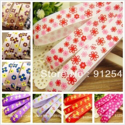 Floral Flower Printed Grosgrain Ribbon Tape 5/8" Wide x 10 Yards Total for DIY Handmade Hair Bow Wedding Festival xp61413