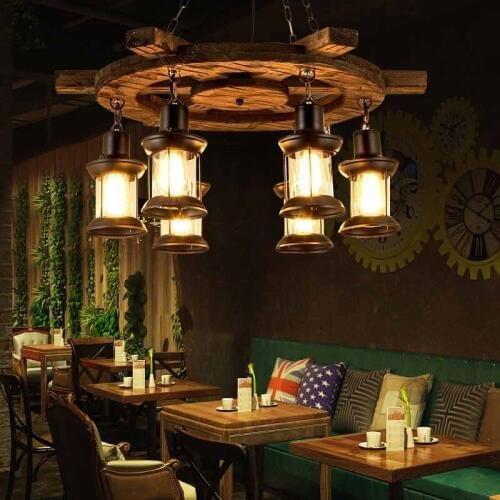 American style creative boat wooden decoration romantic coffee bar restaurant wooden chandelier