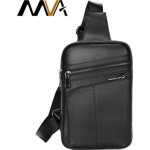 MVA Mens Chest Bags Genuine Leather Shoulder Bag Men Casual Mens Sling Bags Engraved Fashion Chest Pack Man Messenger Bag 8696