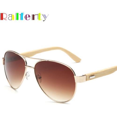 Ralferty Pilot Bamboo Sunglasses Women Men Gradient Mirrored Sun Glasses Anti UV Spectacles Wooden Eyewear 1510