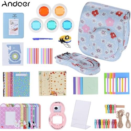 Andoer 14 in 1 Accessories Kit for Fujifilm Instax Mini 8/8+/8s w/ Camera Case Filter Kinds Film Table Frame Corner Sticker/Pen