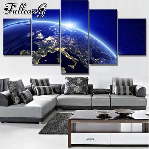 FULLCANG Planet surface light 5 piece diy diamond painting full square round drill mosaic embroidery sale home decor FC3626