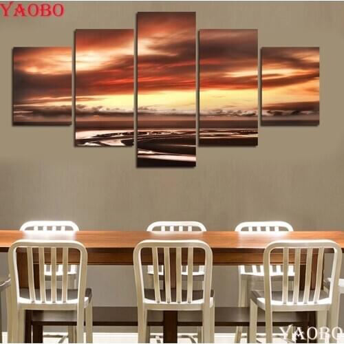 Needlework DIY 5D Diamond Painting Abstract seaside scenery Diamond Embroidery Cross Stitch 5pcs/set mosaic kit Home Decorative