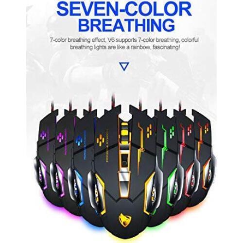 NEW for T-WOLF V6 Gaming Mouse Wired [3200 DPI] [Breathing Light] USB Computer Mice RGB Gamer PC Gaming Mouse 6 Buttons for PC