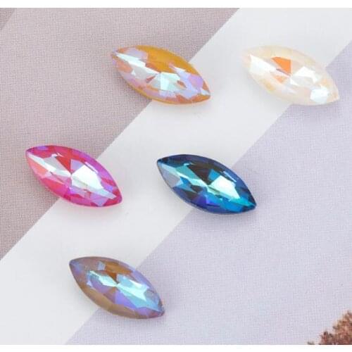 New arrival Mocha ab Colors 42pcs 7x15mm Horse Eye K9 Glass Rhinestone Pointback Navette Marquise Gems Strass Crystal and Stones